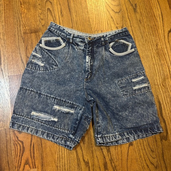 Kansas Official Denim Men's Jean Shorts Size 34 Acid Wash‎ Grunge Patchwork - Picture 1 of 10